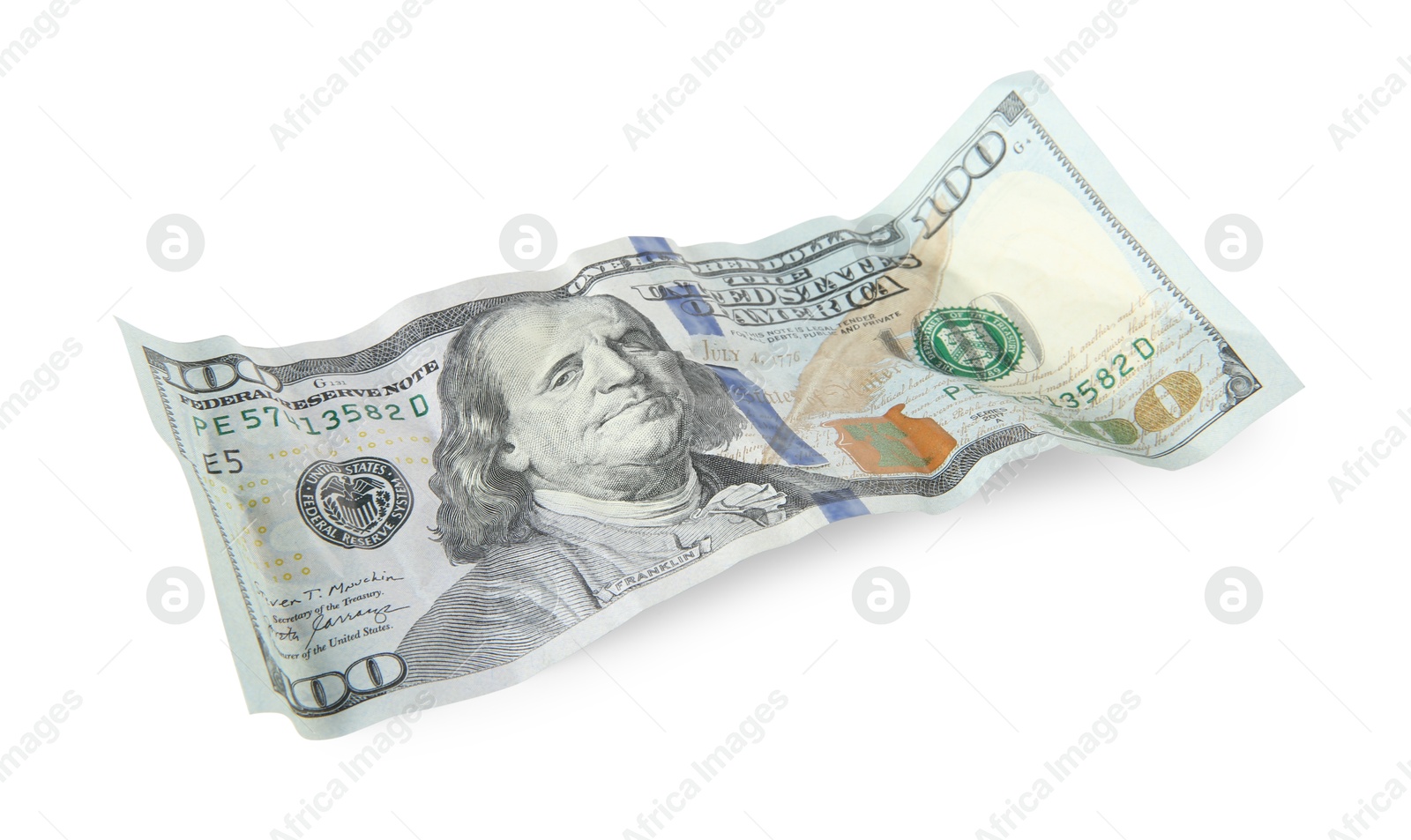 Photo of One crumpled dollar banknote isolated on white