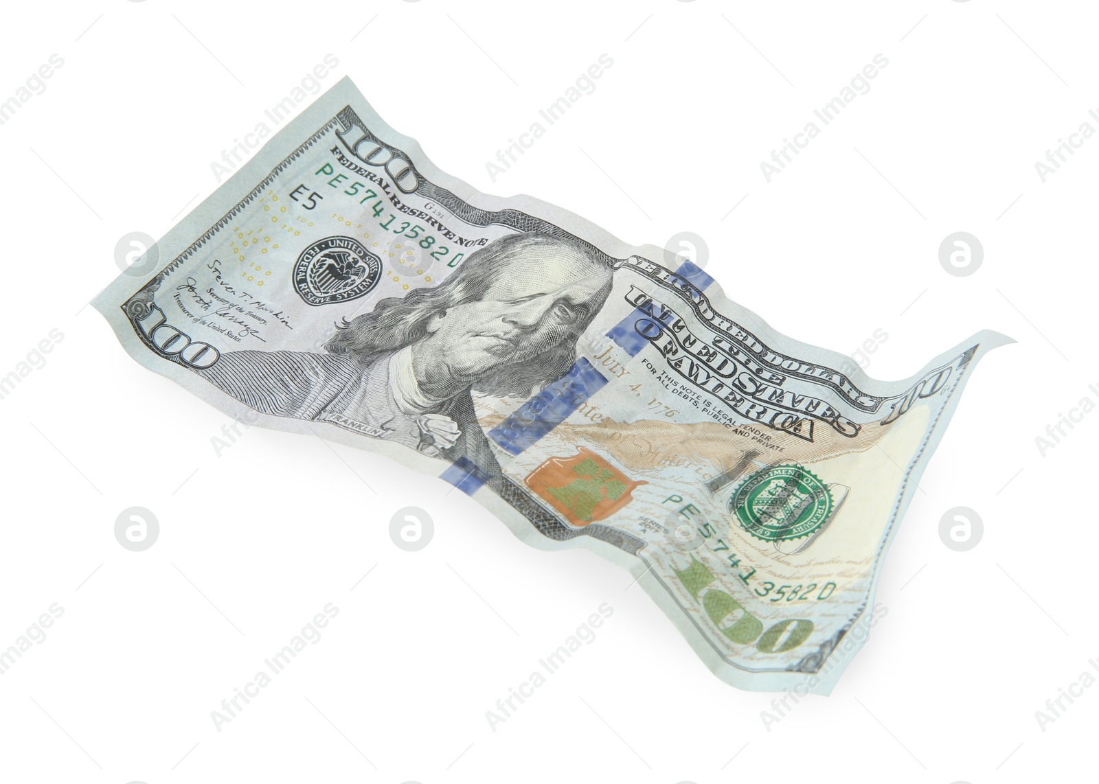 Photo of One crumpled dollar banknote isolated on white