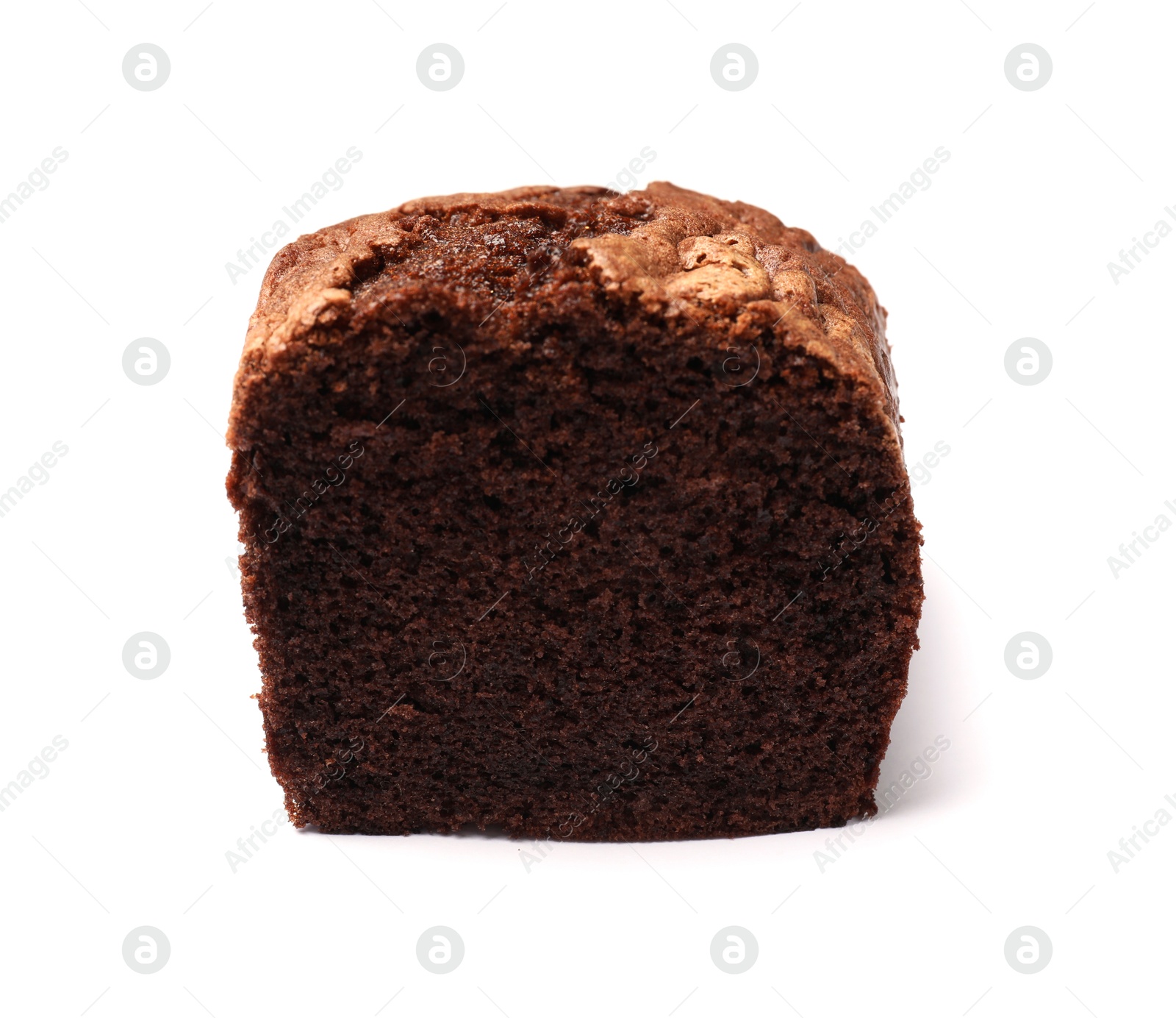 Photo of Piece of delicious chocolate sponge cake isolated on white