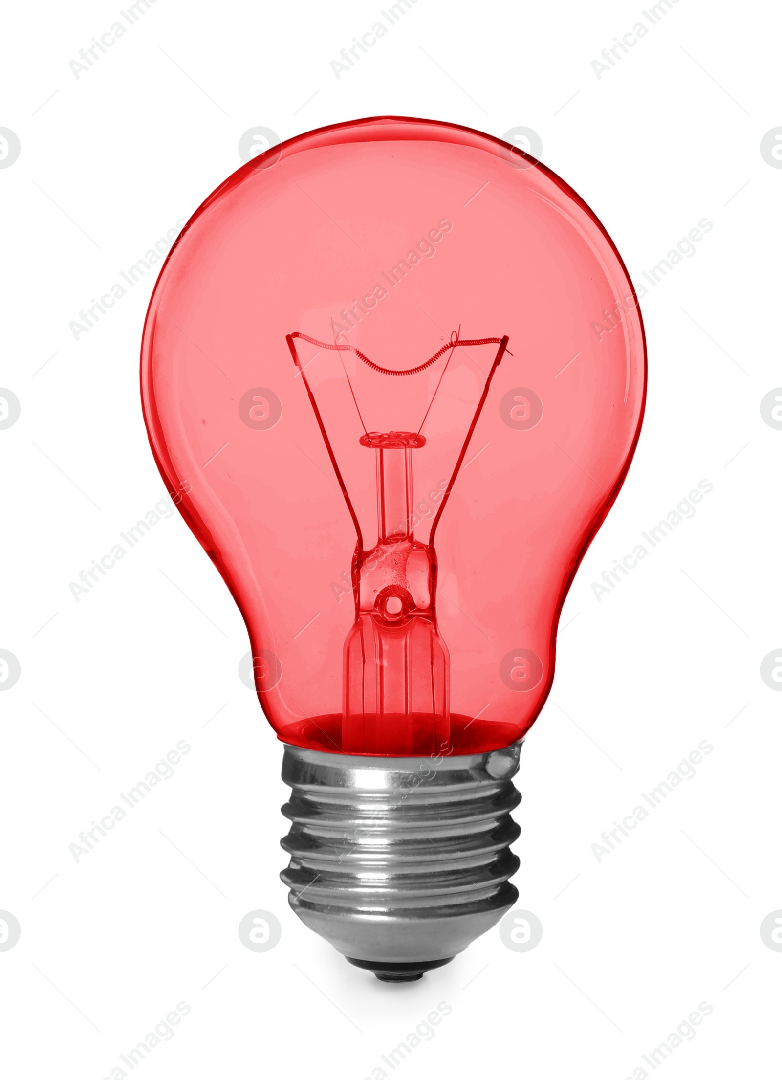 Image of One red light bulb isolated on white