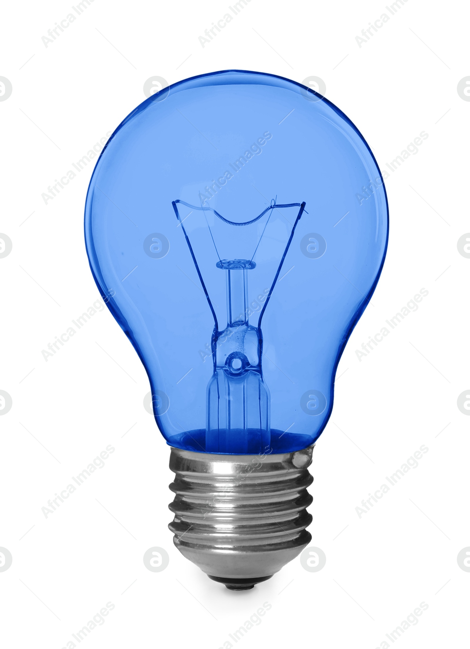 Image of One blue light bulb isolated on white