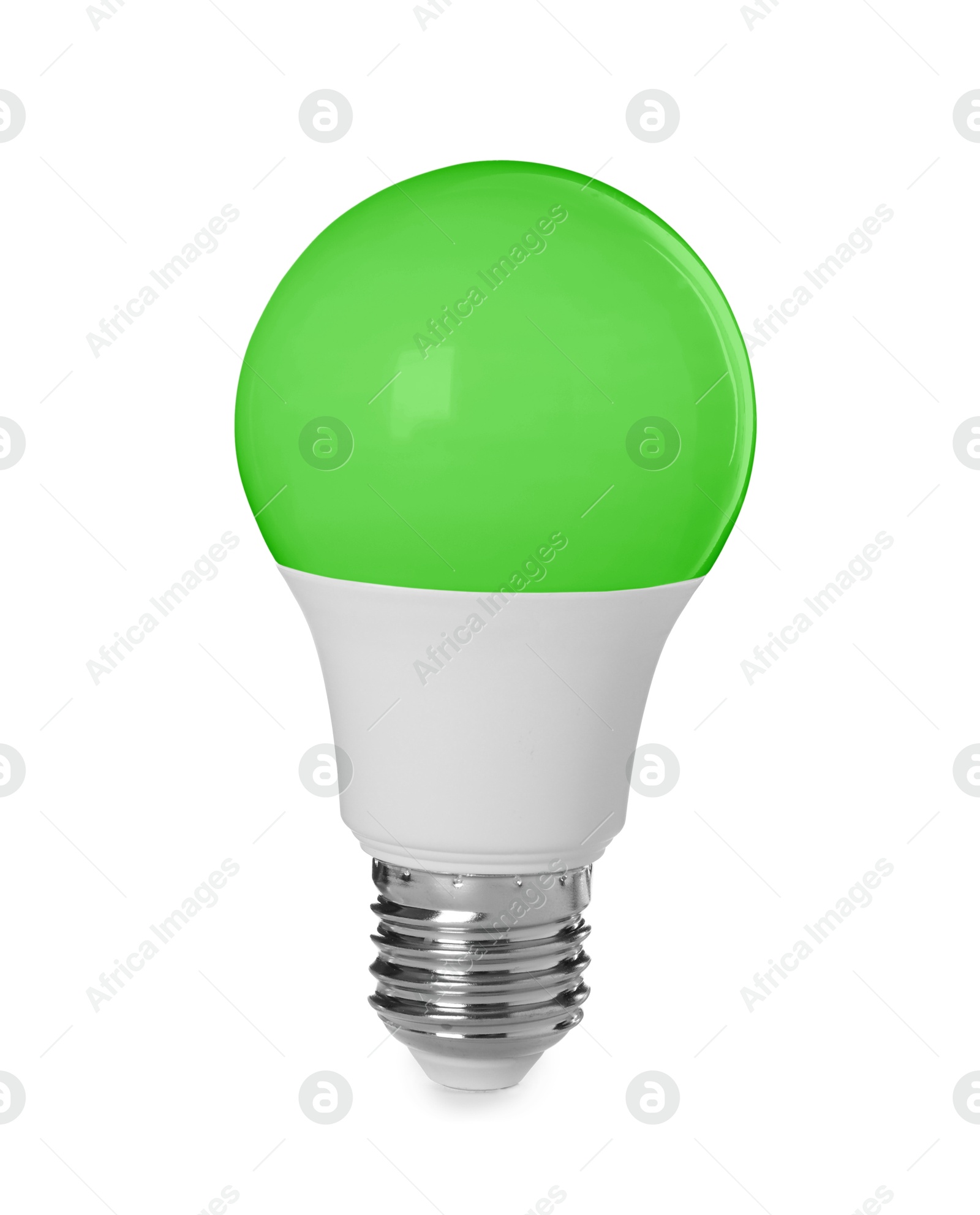 Image of One green light bulb isolated on white