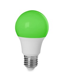 One green light bulb isolated on white