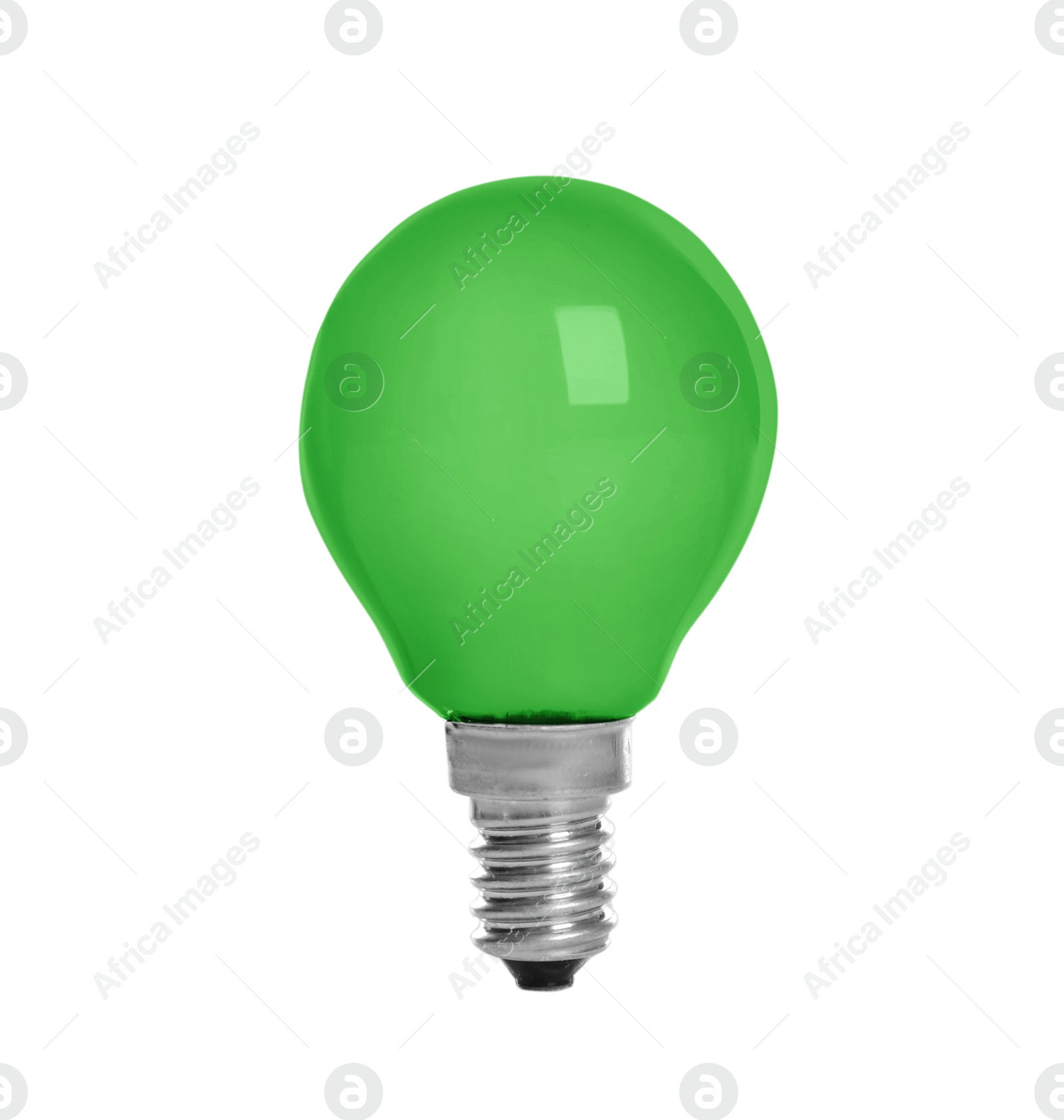 Image of One green light bulb isolated on white