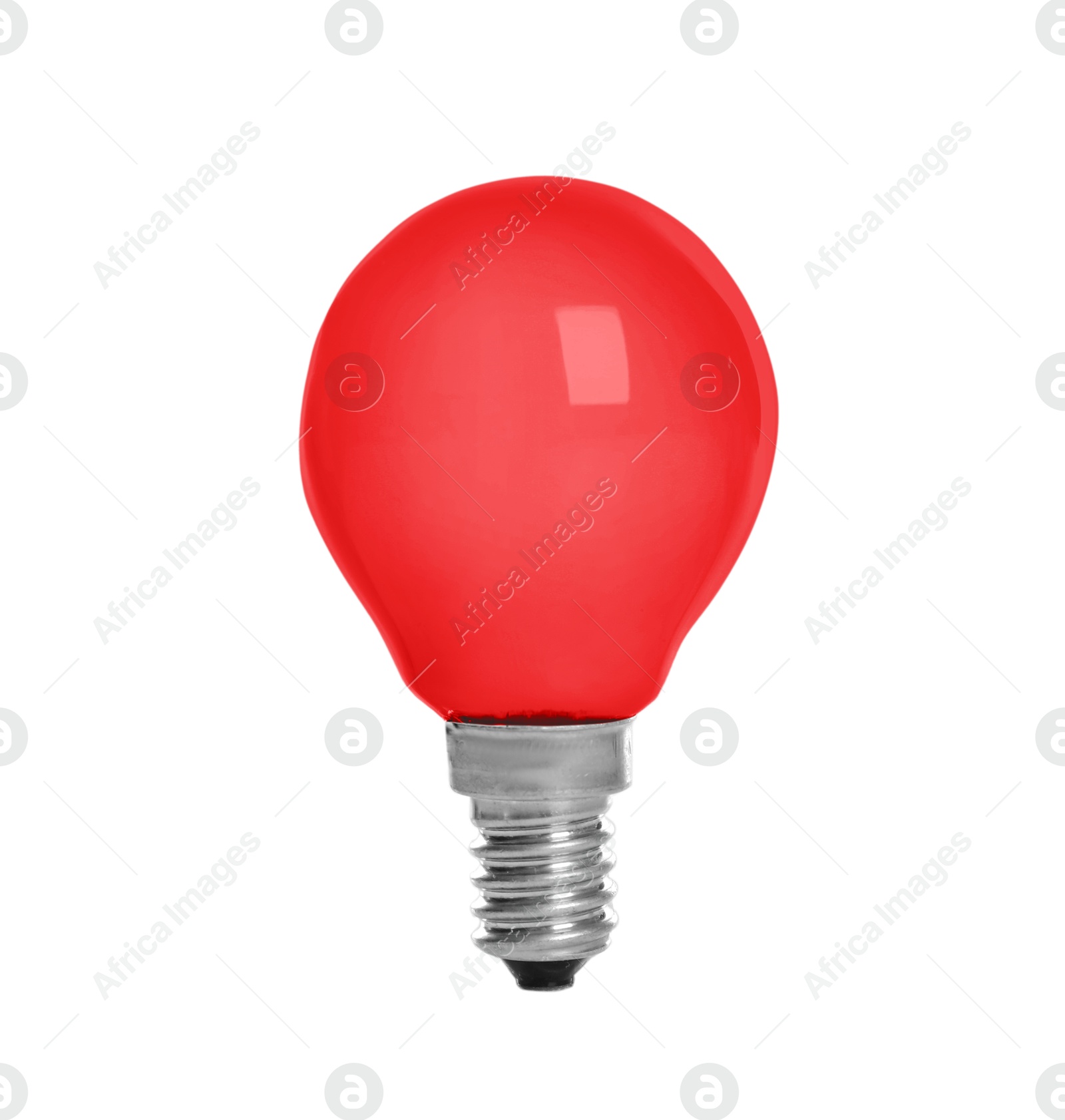 Image of One red light bulb isolated on white