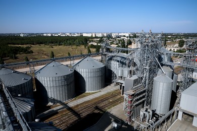 View of modern granaries for storing cereal grains outdoors