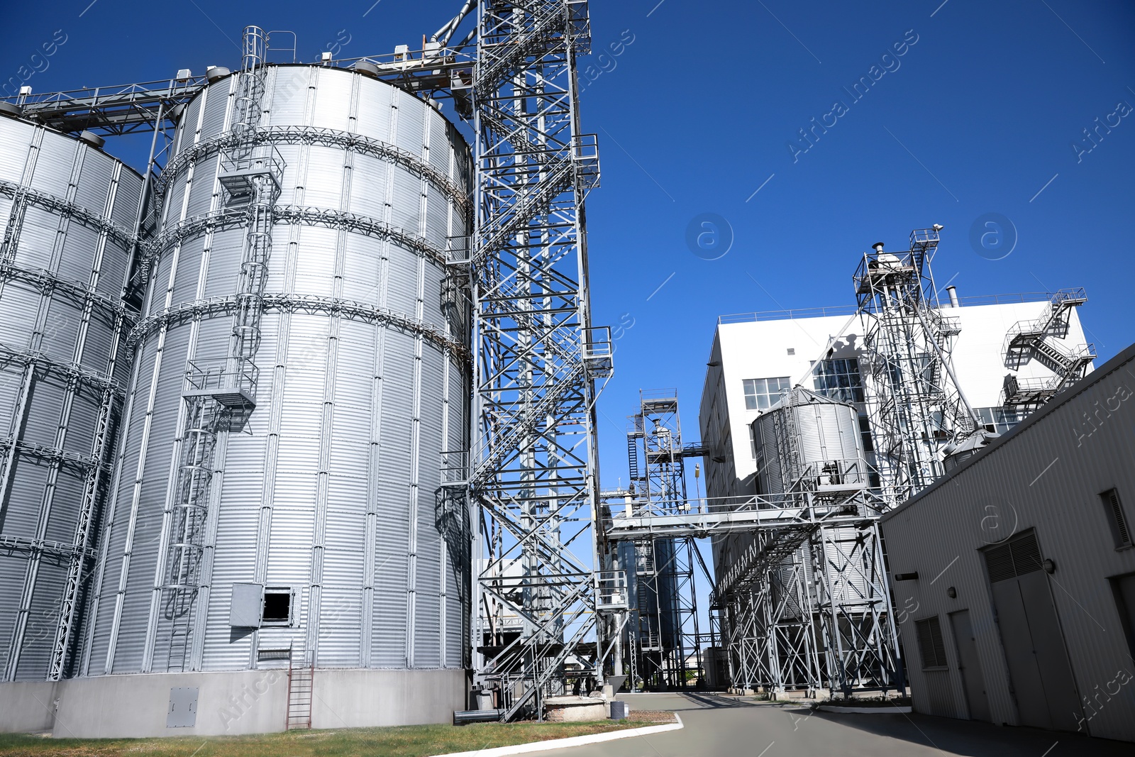 Photo of View of modern granaries for storing cereal grains outdoors