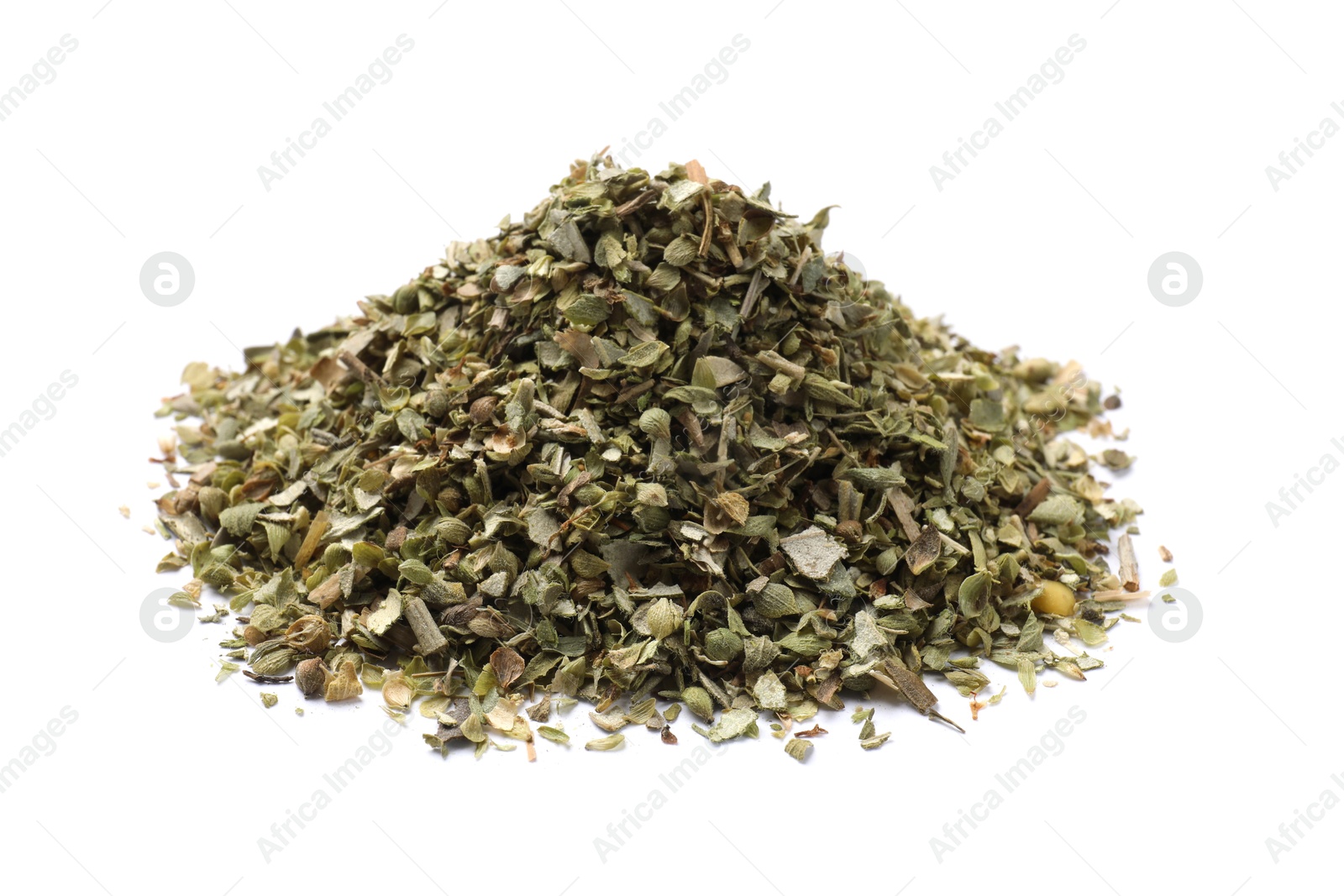 Photo of Pile of dried oregano isolated on white