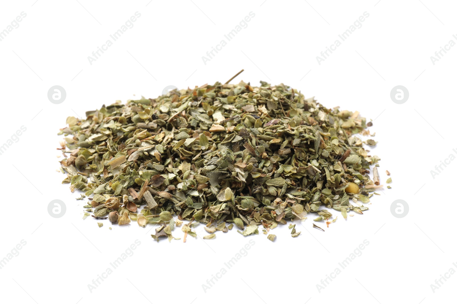 Photo of Pile of dried oregano isolated on white