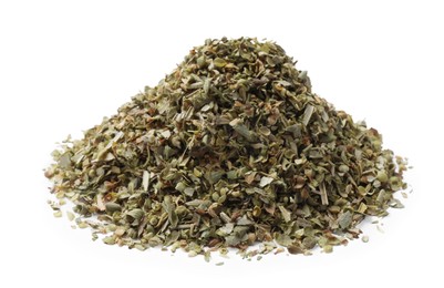 Photo of Pile of dried oregano isolated on white