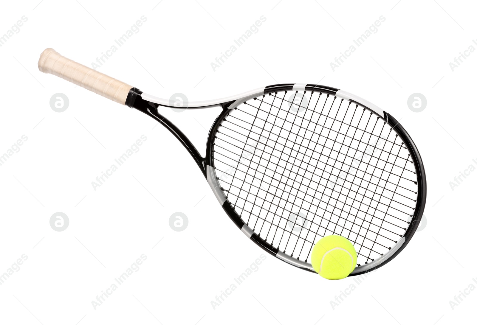 Photo of Tennis racket and ball isolated on white