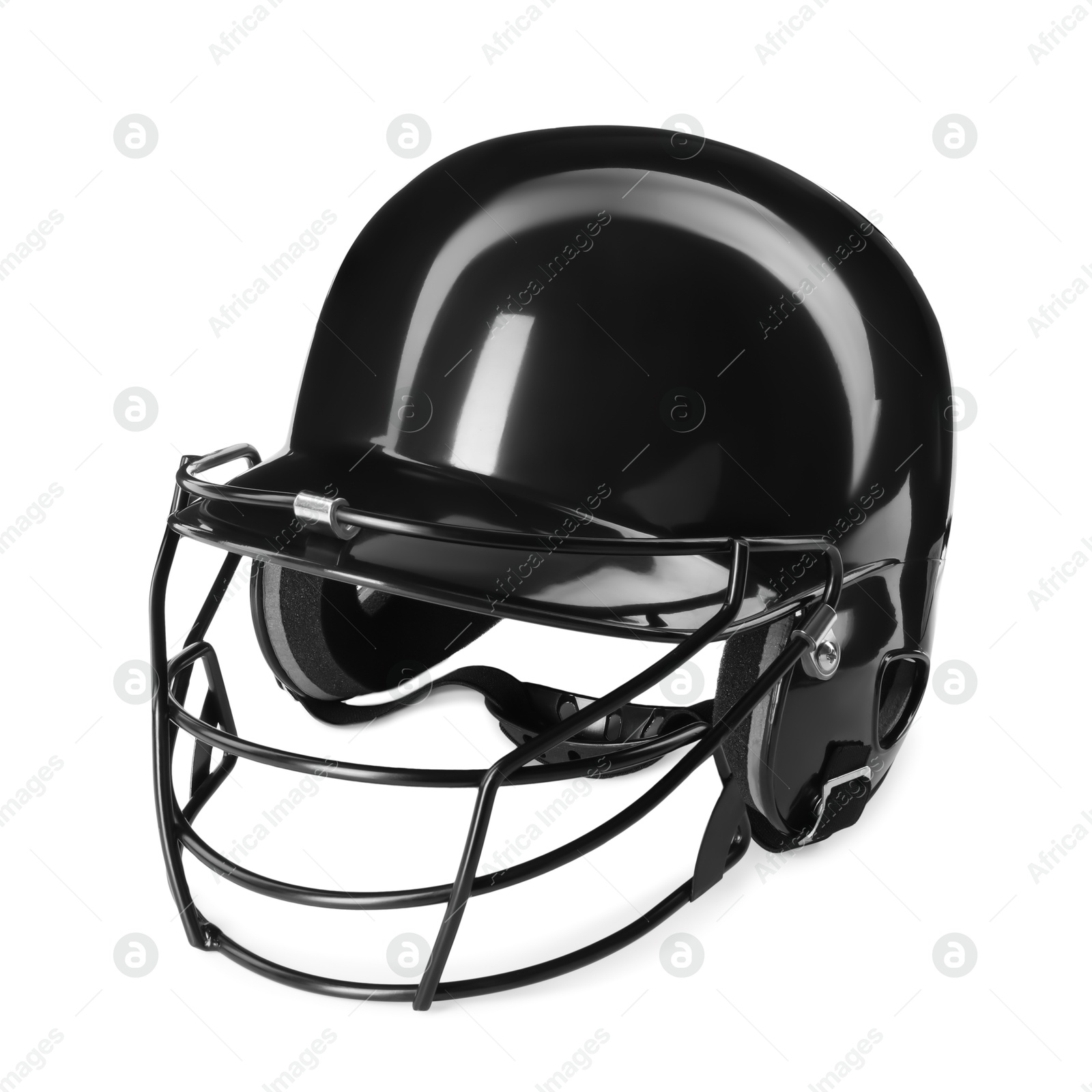 Photo of One black baseball helmet isolated on white