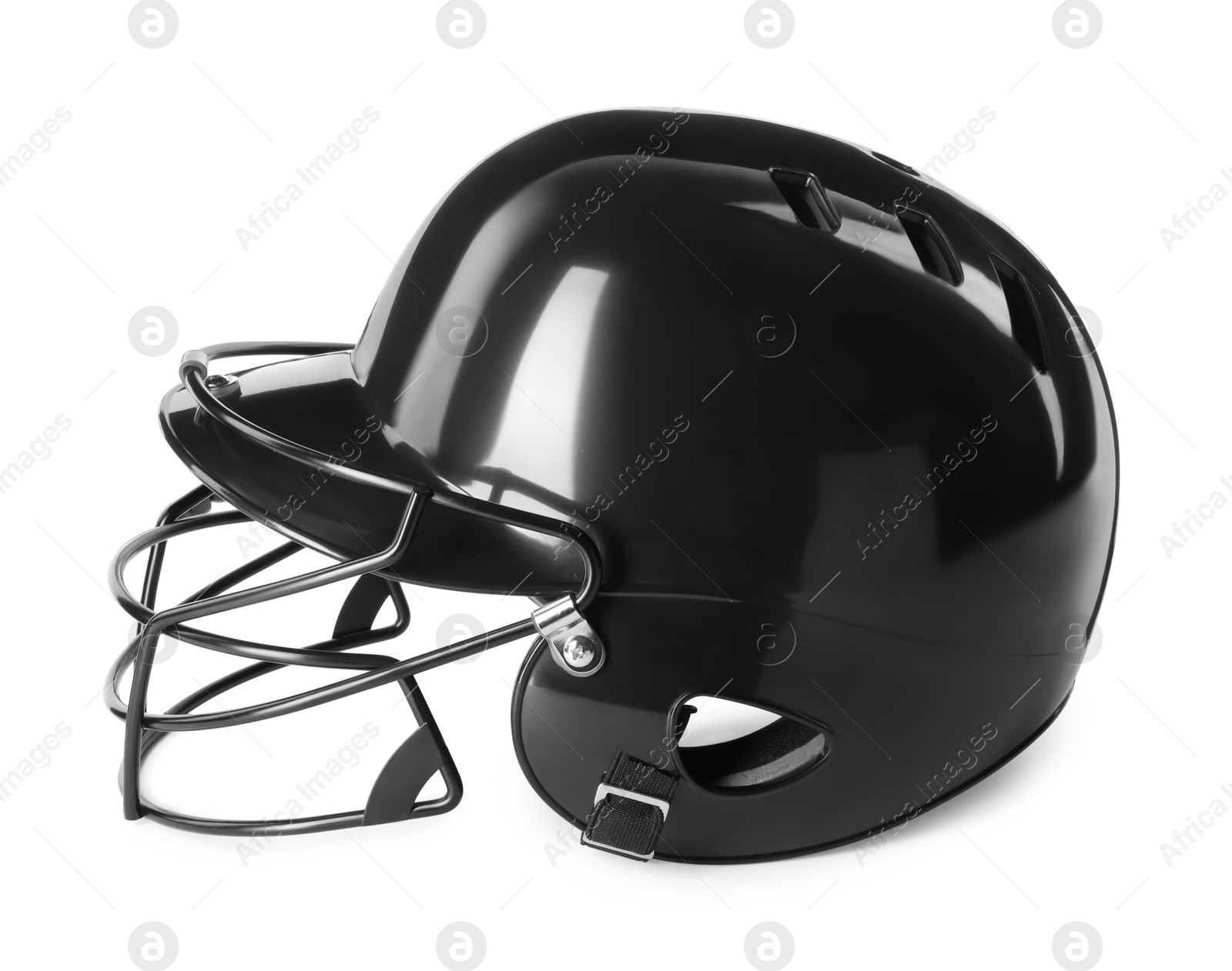 Photo of One black baseball helmet isolated on white