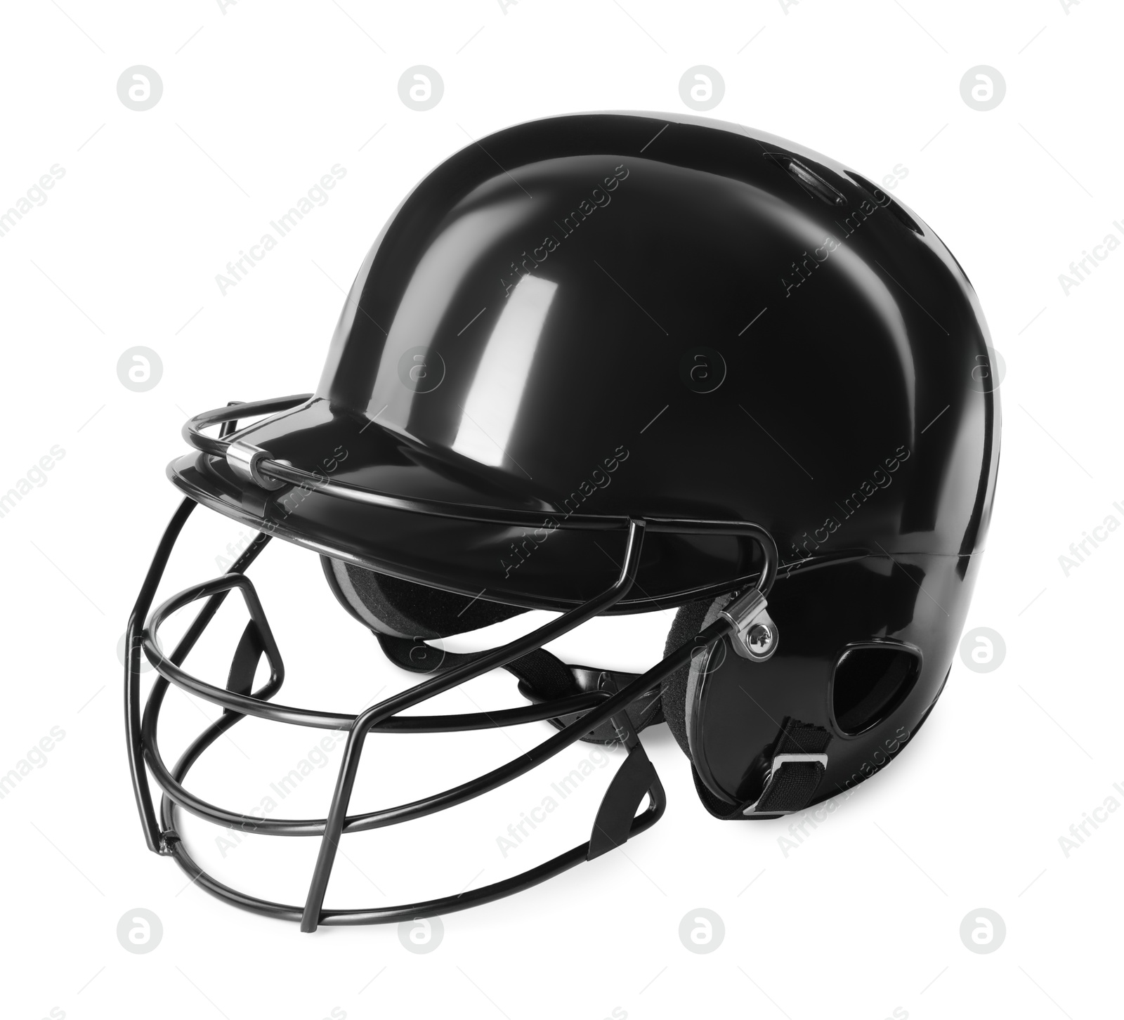 Photo of One black baseball helmet isolated on white