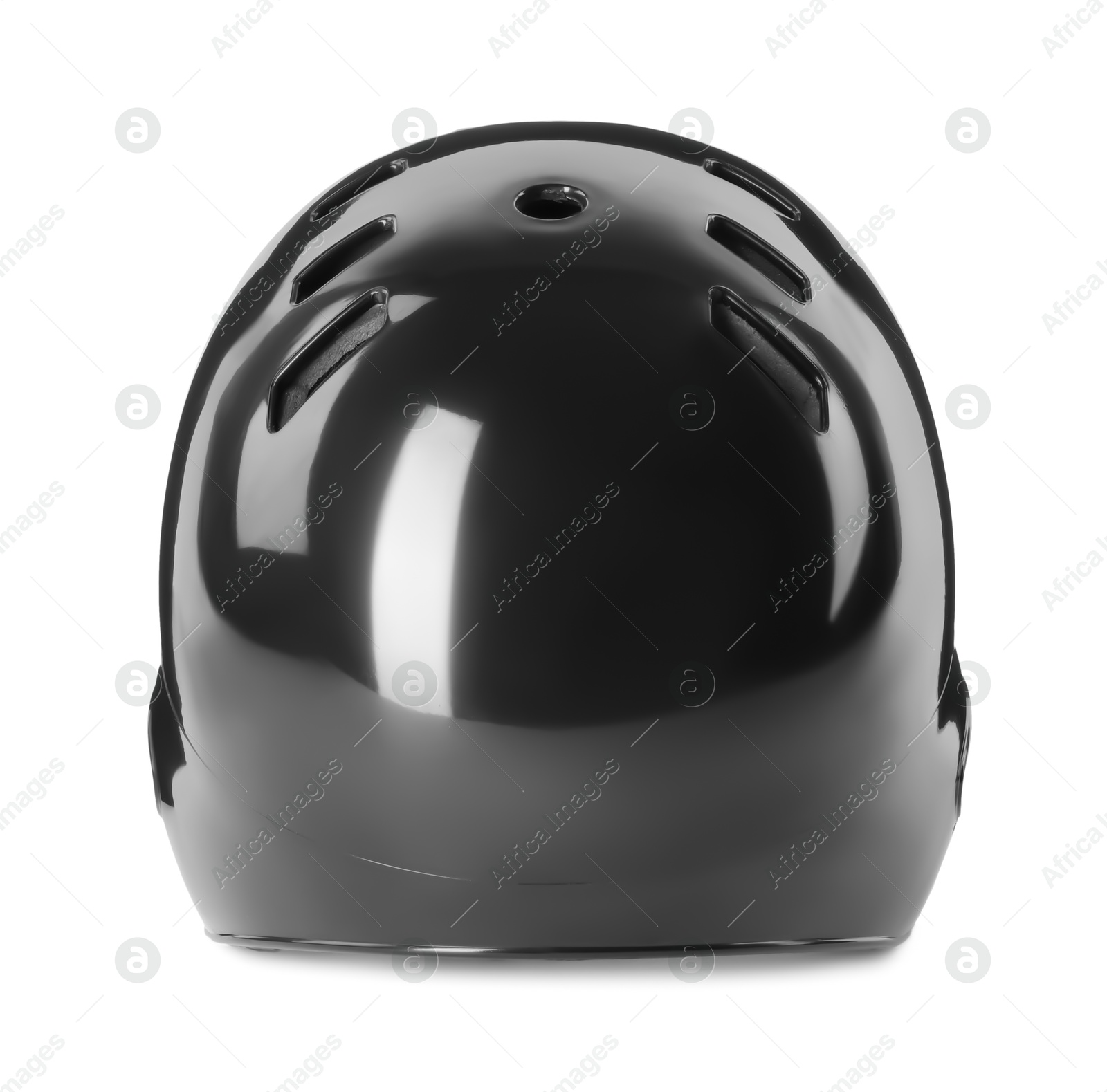 Photo of One black baseball helmet isolated on white