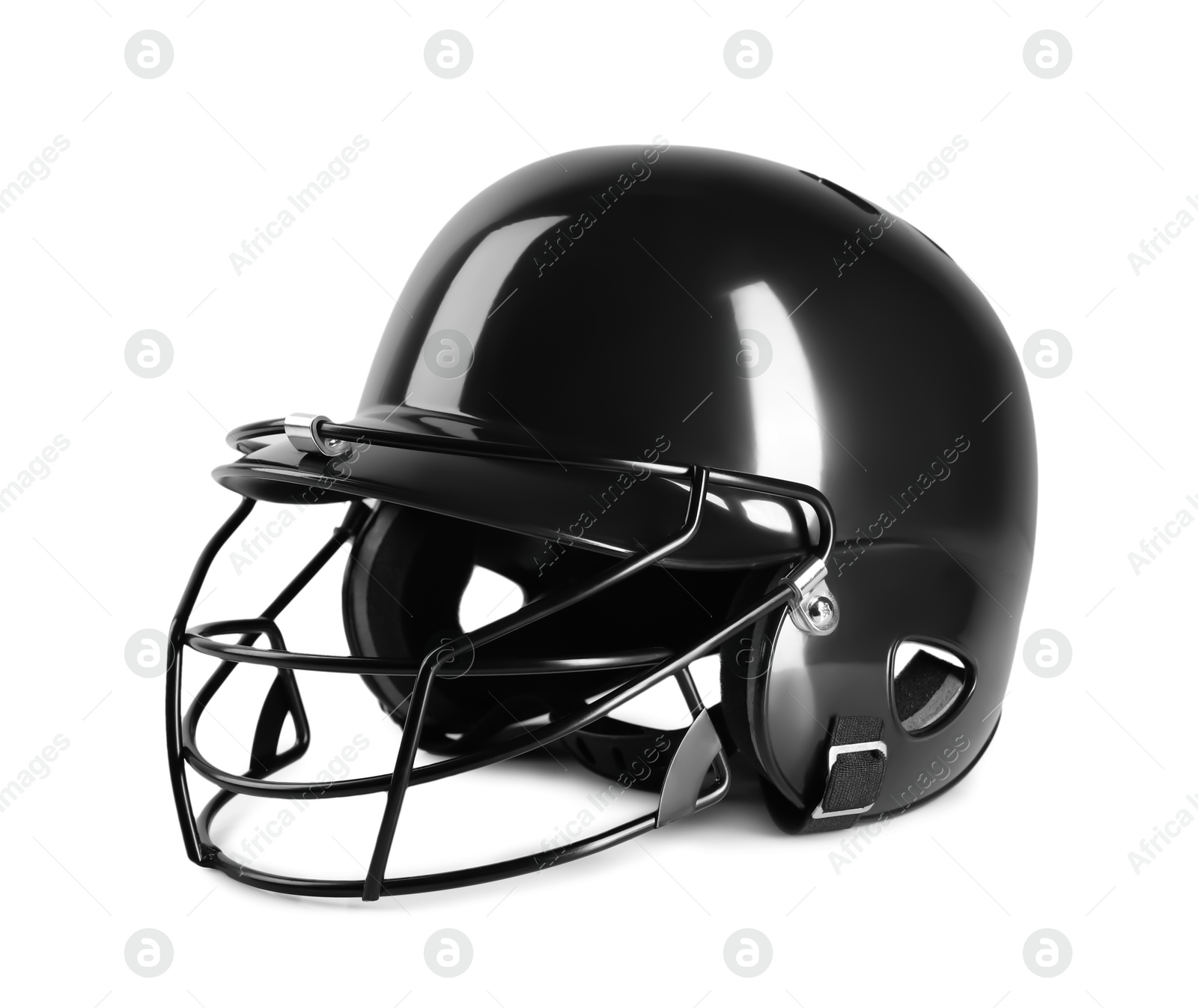 Photo of One black baseball helmet on white background