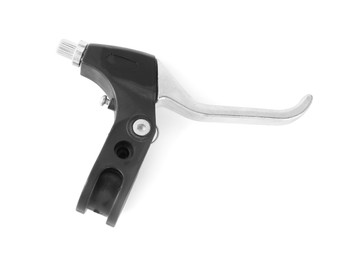 Bicycle front brake lever isolated on white, top view