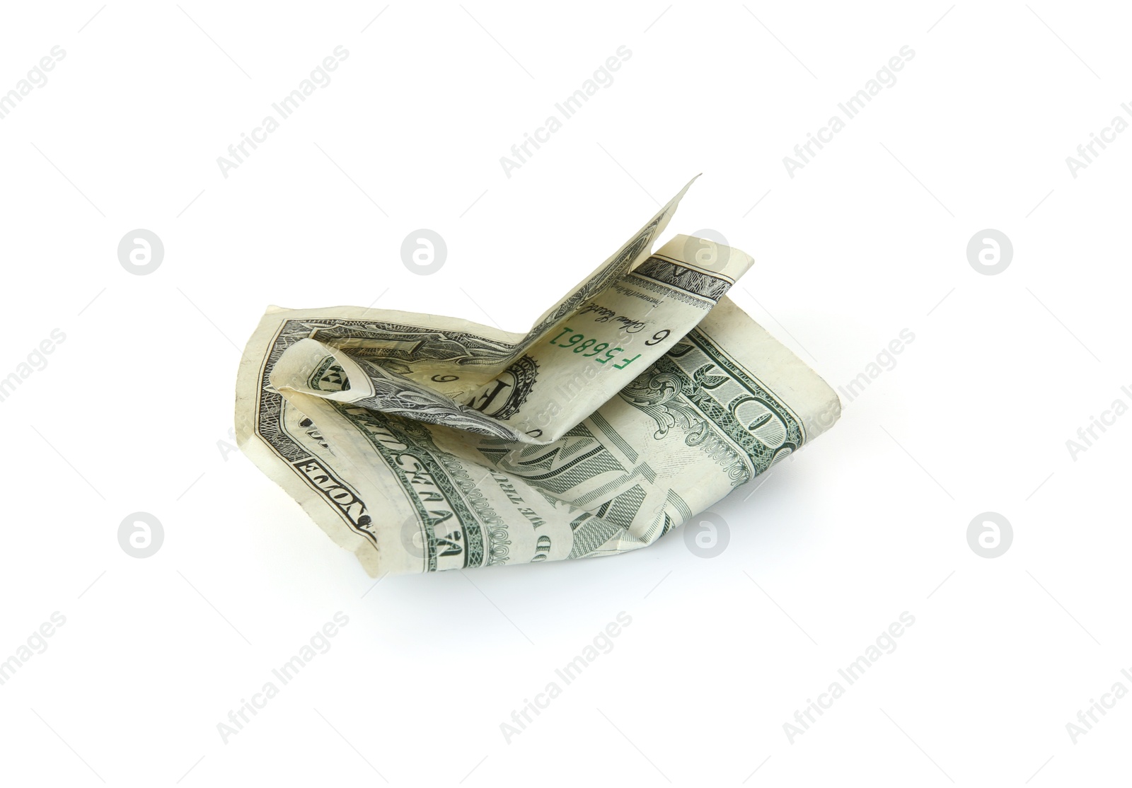 Photo of One crumpled dollar banknote isolated on white