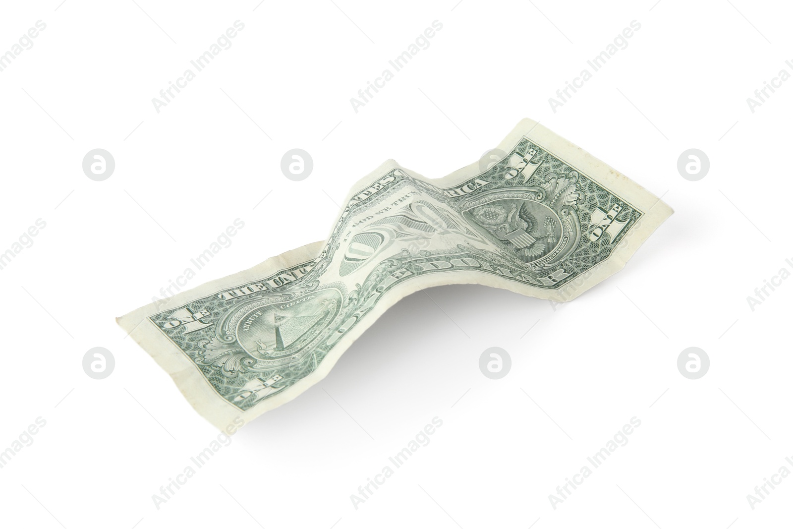 Photo of One crumpled dollar banknote isolated on white