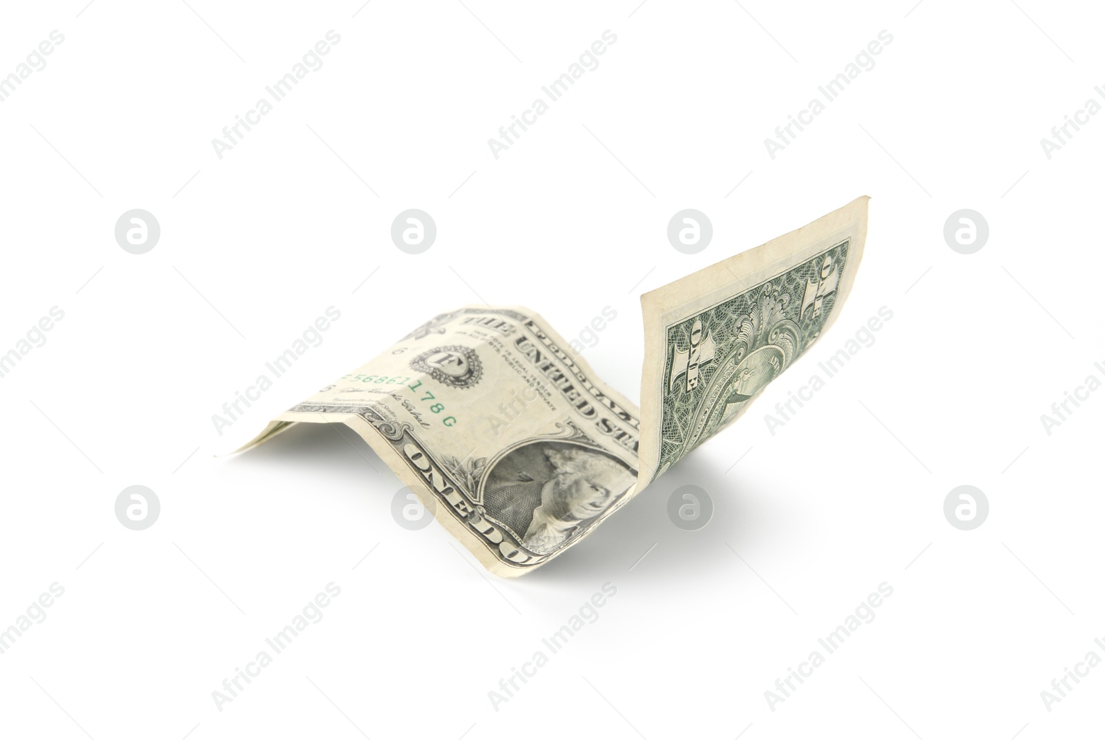 Photo of One crumpled dollar banknote isolated on white