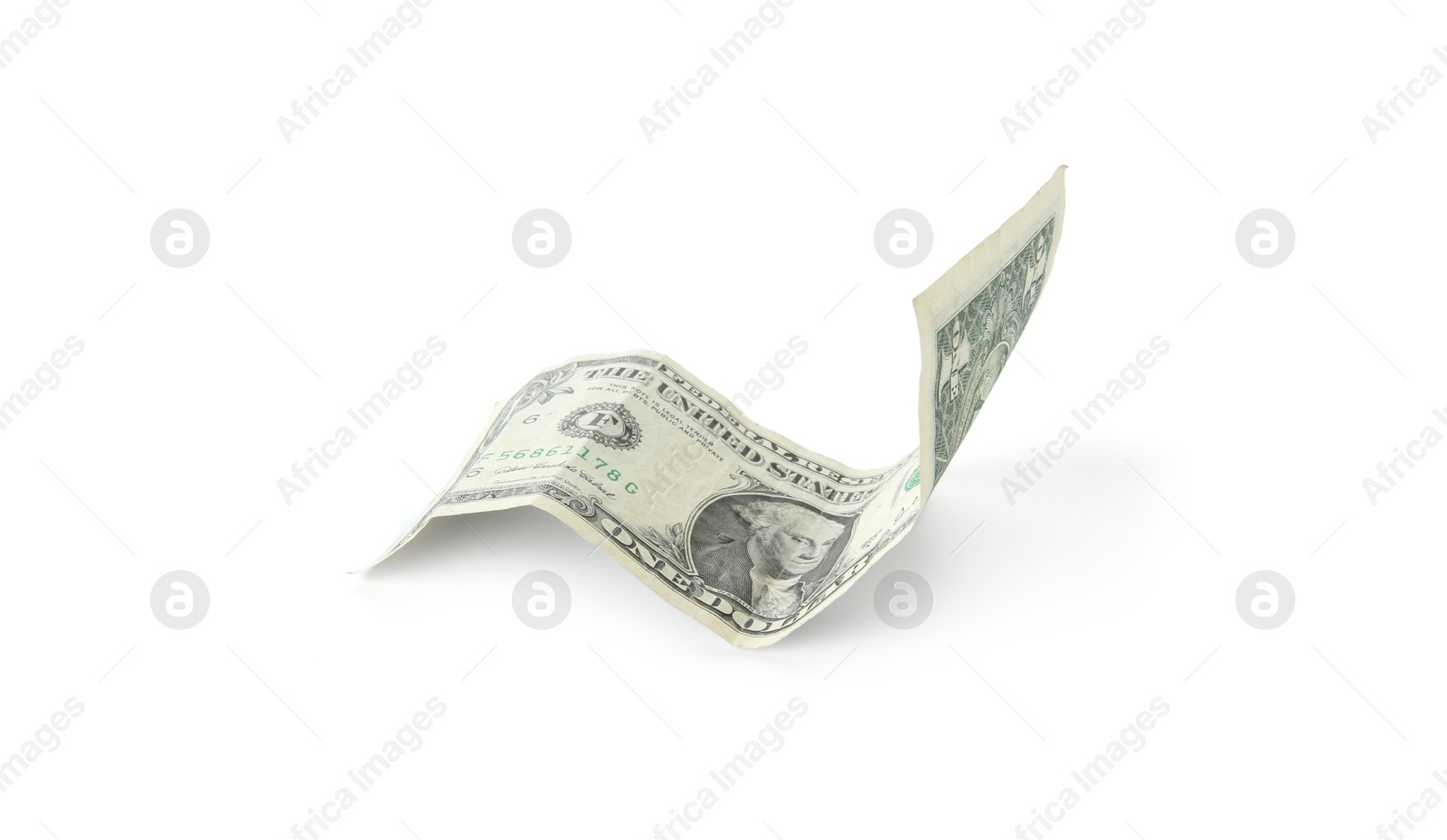 Photo of One crumpled dollar banknote isolated on white