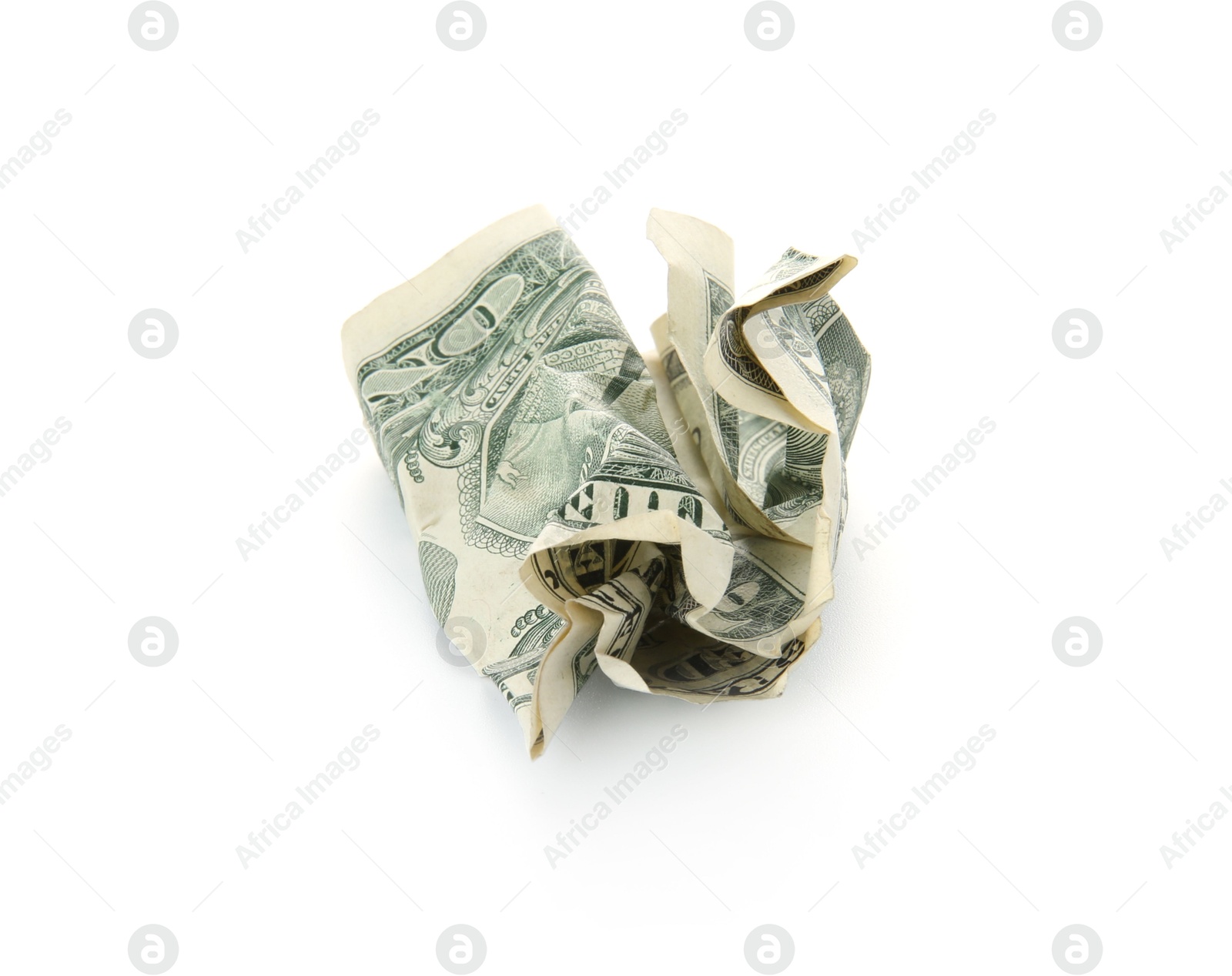 Photo of One crumpled dollar banknote isolated on white