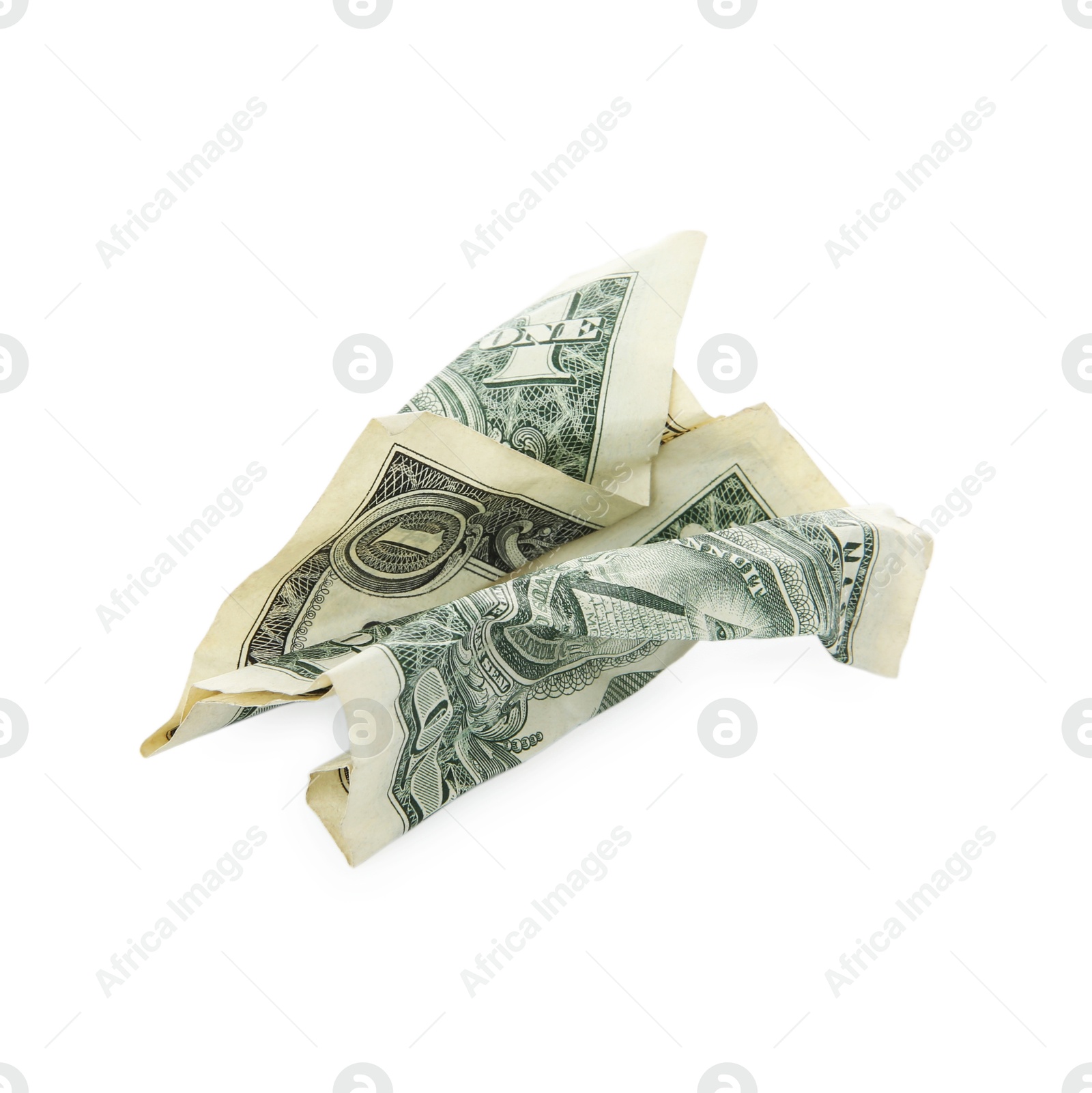 Photo of One crumpled dollar banknote isolated on white