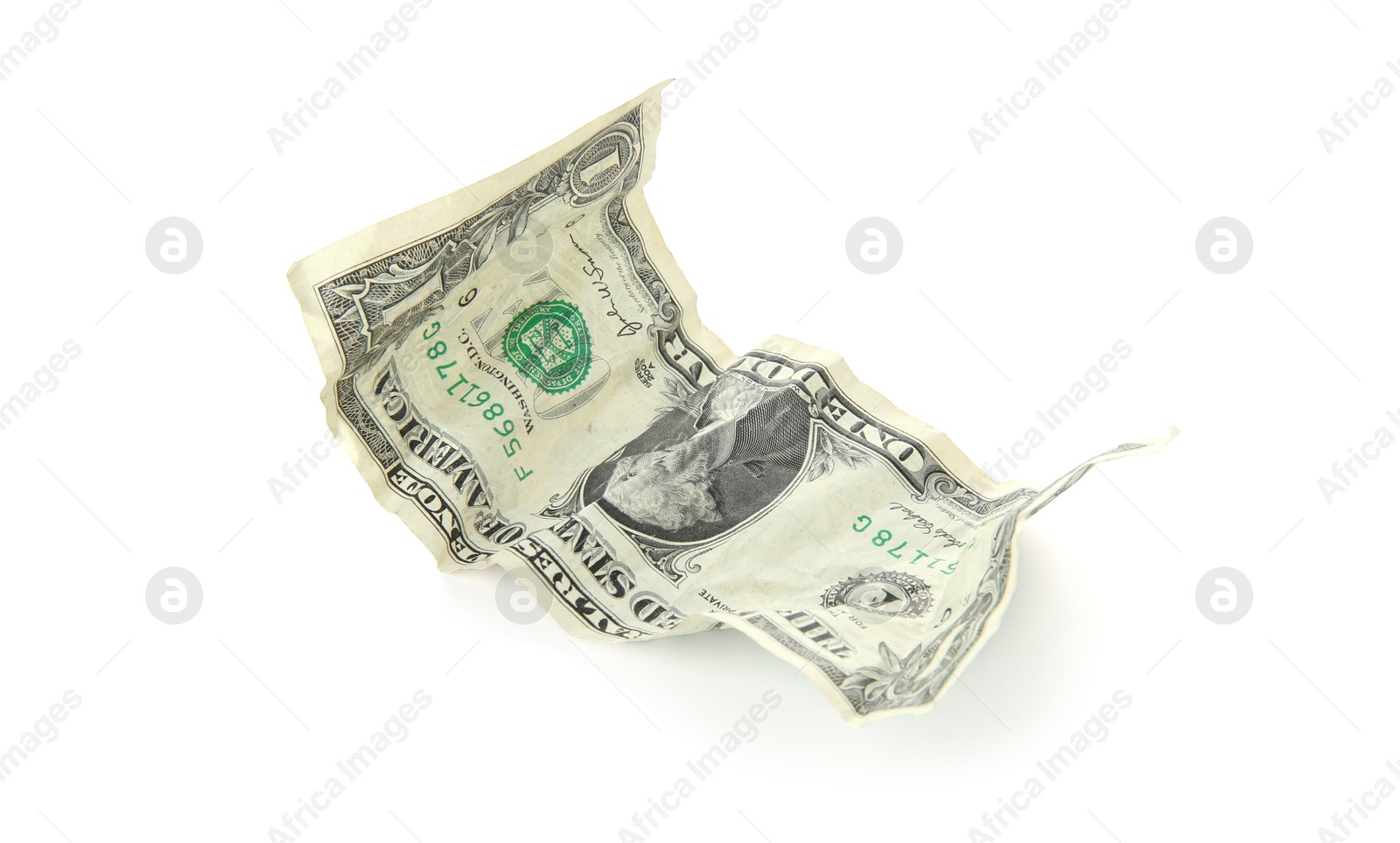 Photo of One crumpled dollar banknote isolated on white