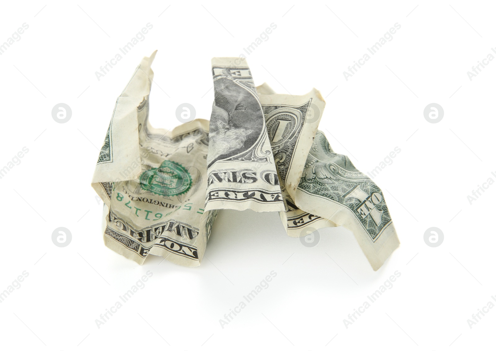 Photo of One crumpled dollar banknote isolated on white