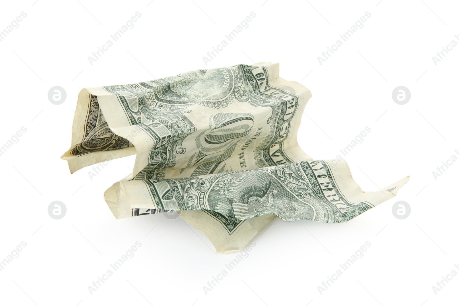 Photo of One crumpled dollar banknote isolated on white