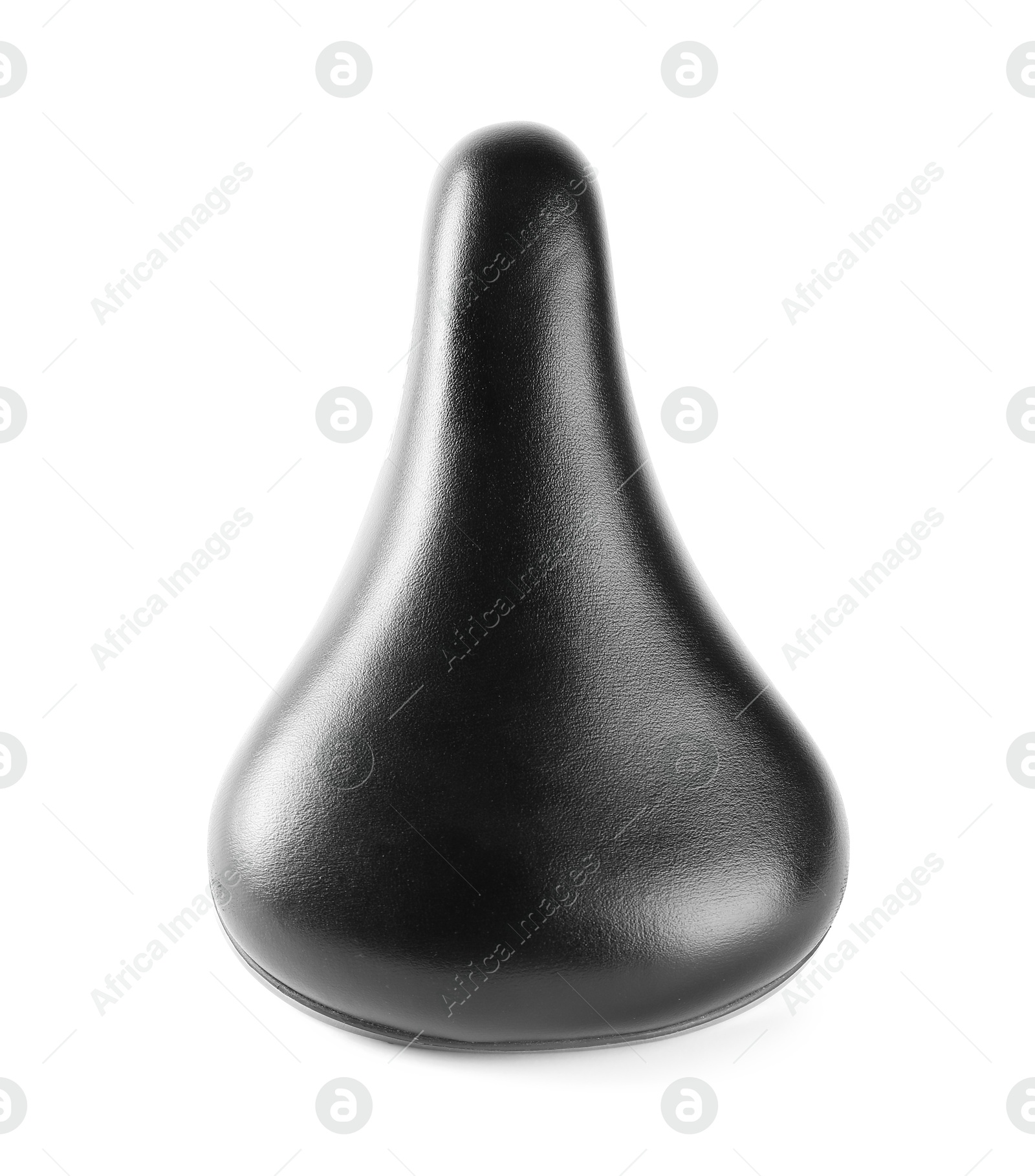 Photo of Black leather bicycle saddle isolated on white