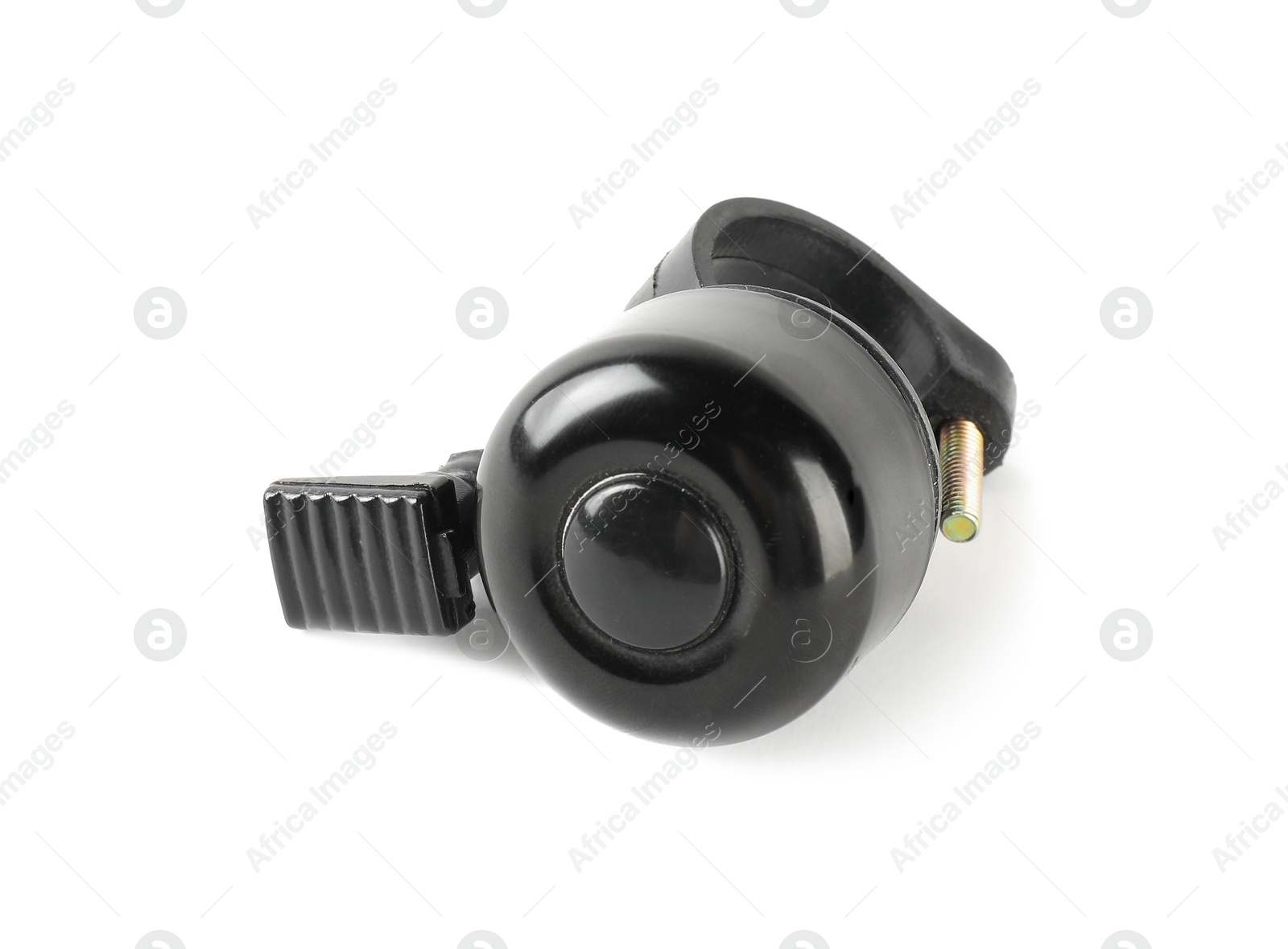 Photo of Black metal bicycle bell isolated on white