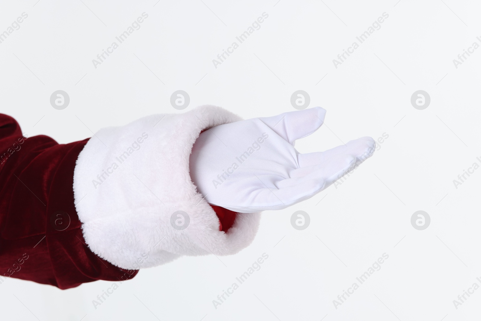 Photo of Santa Claus holding something on white background, closeup