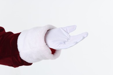 Photo of Santa Claus holding something on white background, closeup