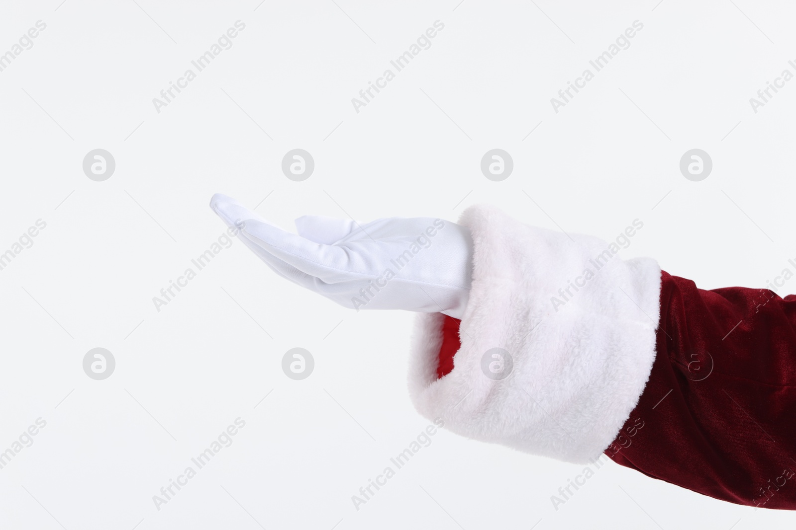 Photo of Santa Claus holding something on white background, closeup