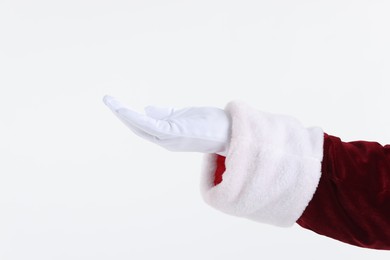 Photo of Santa Claus holding something on white background, closeup