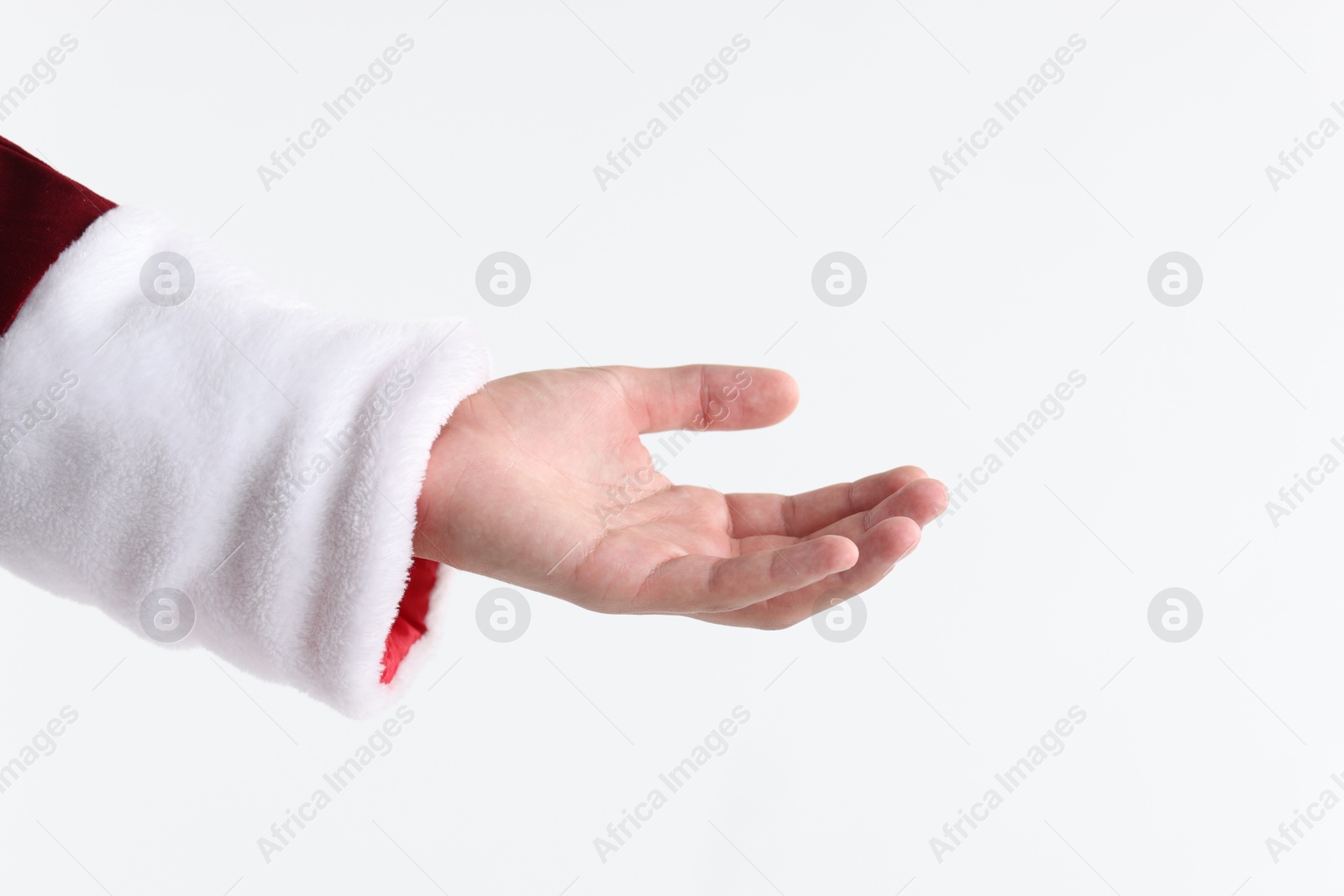 Photo of Santa Claus holding something on white background, closeup