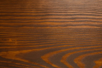 Photo of Applying walnut wood stain. Texture of wooden surface as background, top view