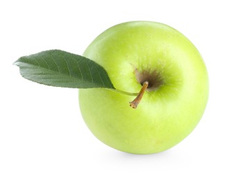 One fresh apple with green leaf isolated on white