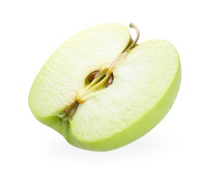 Photo of Half of fresh apple isolated on white, above view