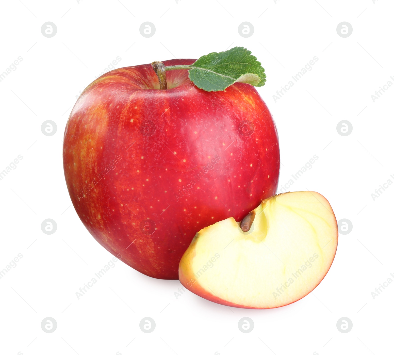 Photo of Whole and cut fresh apples isolated on white