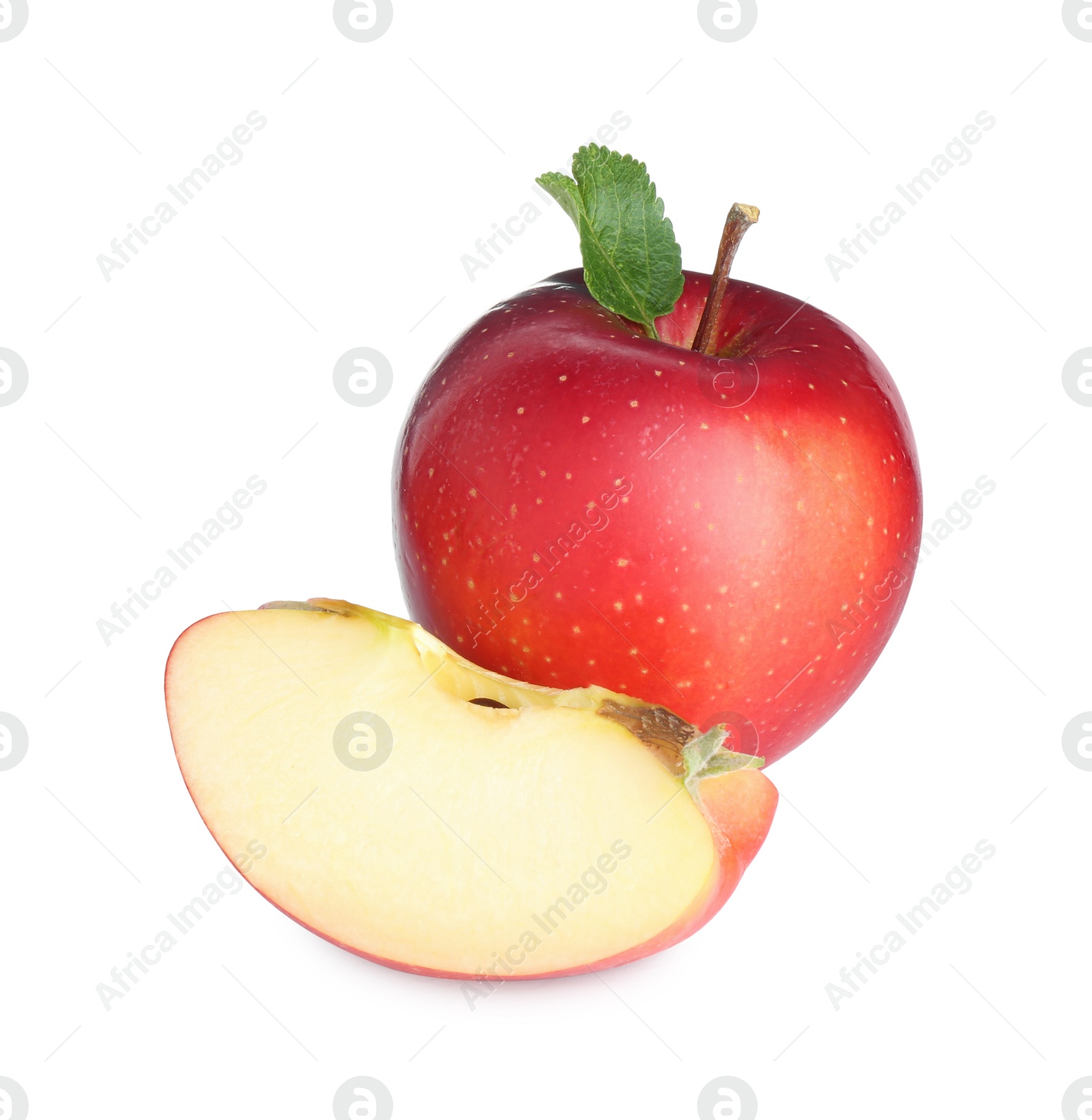 Photo of Whole and cut fresh apples isolated on white