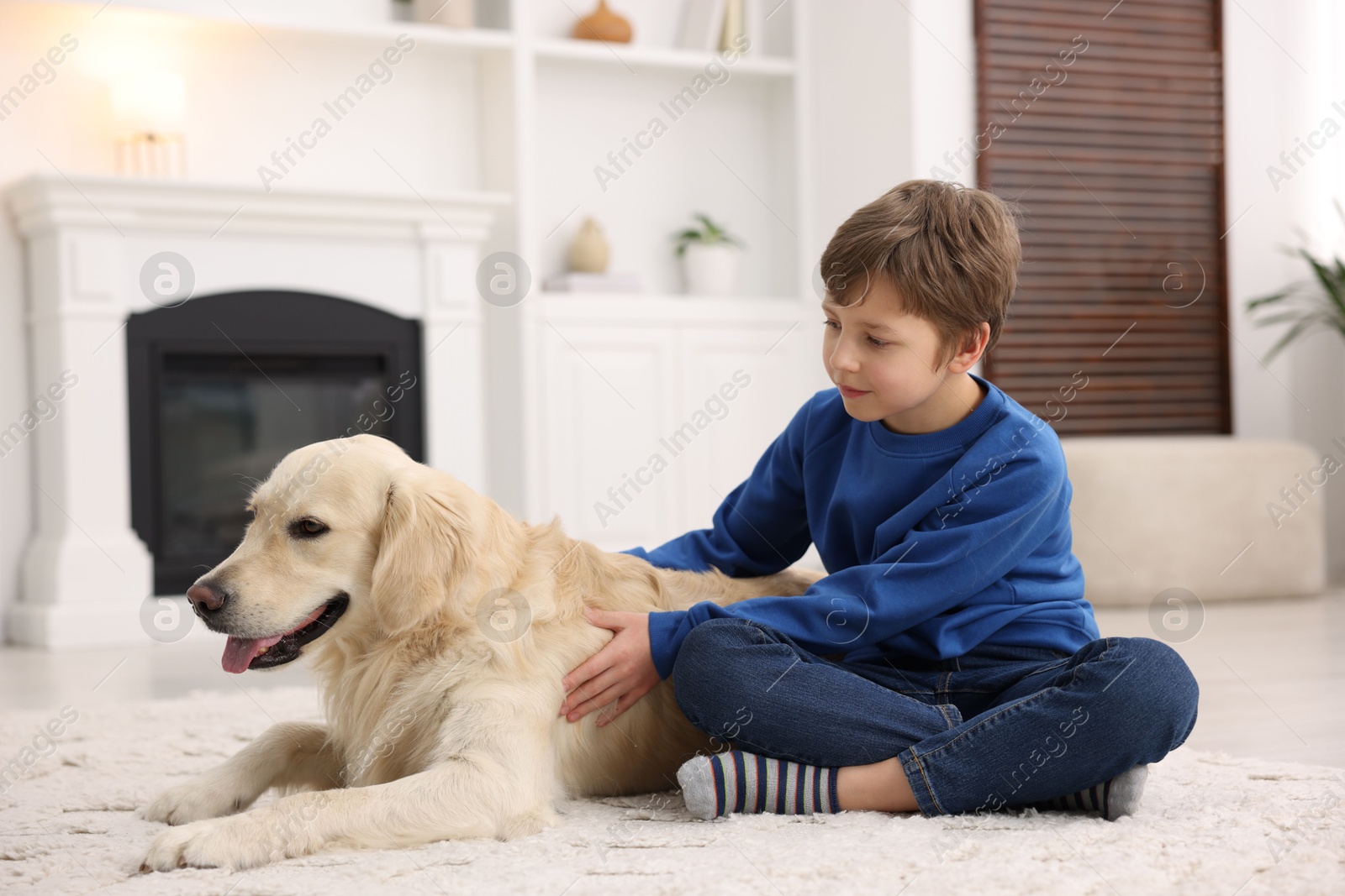 Photo of Boy with his cute dog at home