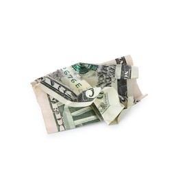 Photo of One crumpled dollar banknote isolated on white