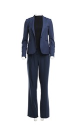 Female mannequin with stylish blue suit isolated on white