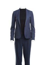 Female mannequin with stylish blue suit isolated on white