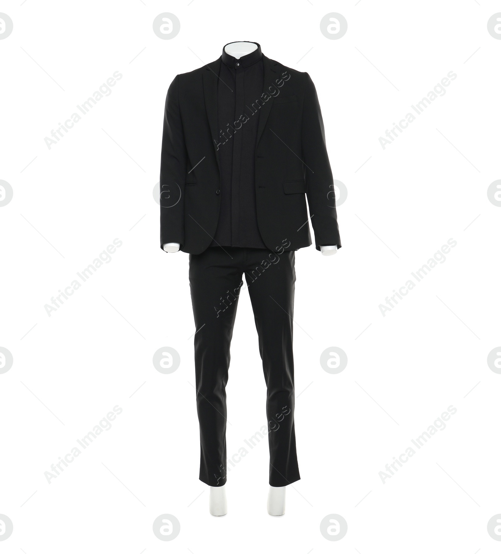 Photo of Male mannequin with stylish black suit isolated on white