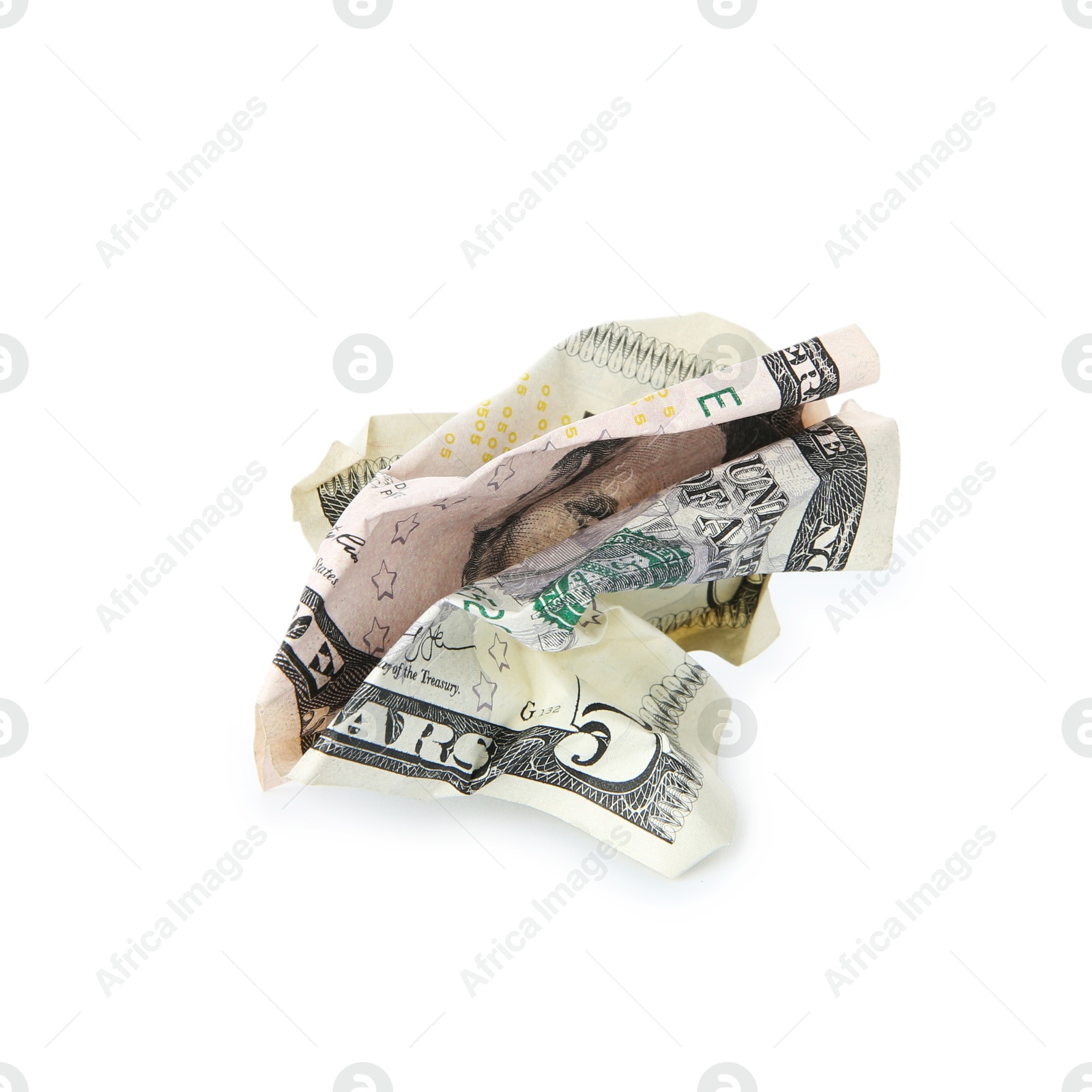 Photo of One crumpled dollar banknote isolated on white