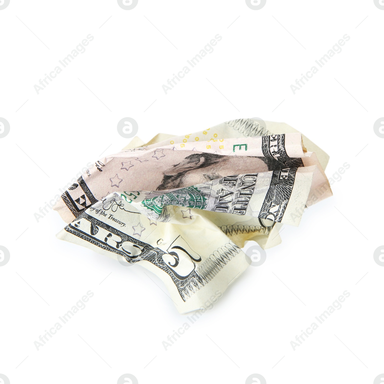 Photo of One crumpled dollar banknote isolated on white