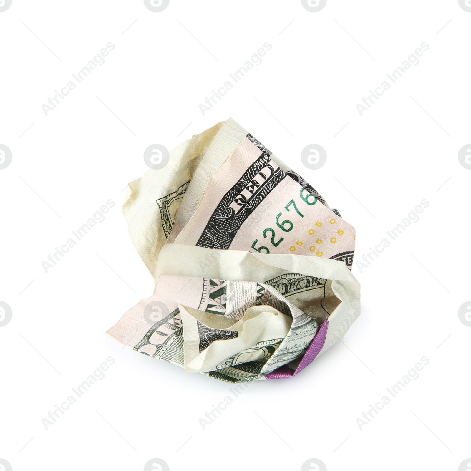 Photo of One crumpled dollar banknote isolated on white